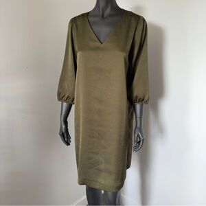 Saint Tropez Olive Green Long Sleeve V-Neck Shift Dress Size L